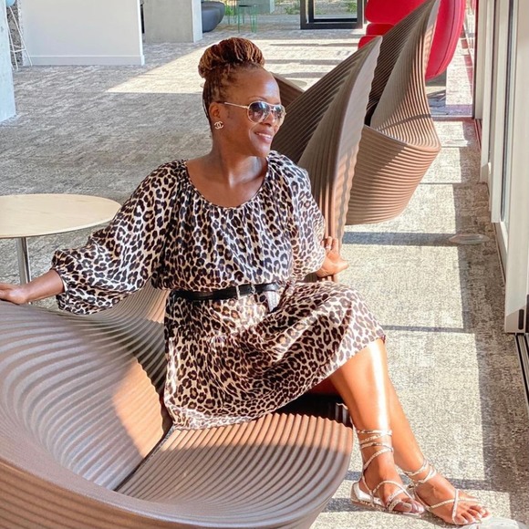 HM BOHO HIPPIE LIGHWEIGHT ANIMAL PRINT DRESS BROWN BLACK MEDIUM - Picture 4 of 5